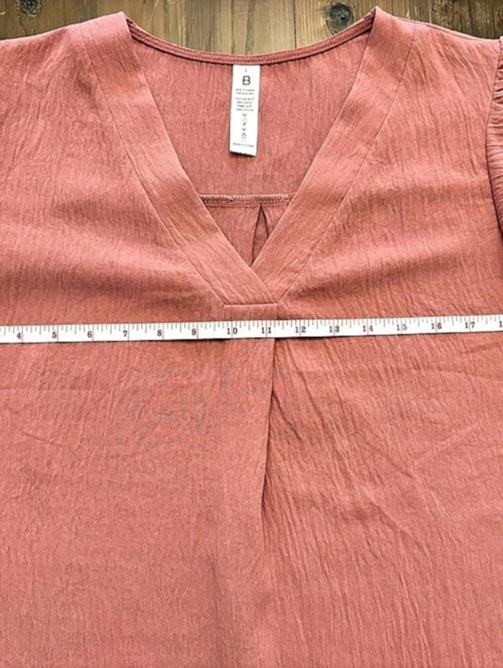 Bebonnie Mauve Pink Crinkle Pleated V-Neck Flutter Sleeve Blouse L - Picture 4 of 5
